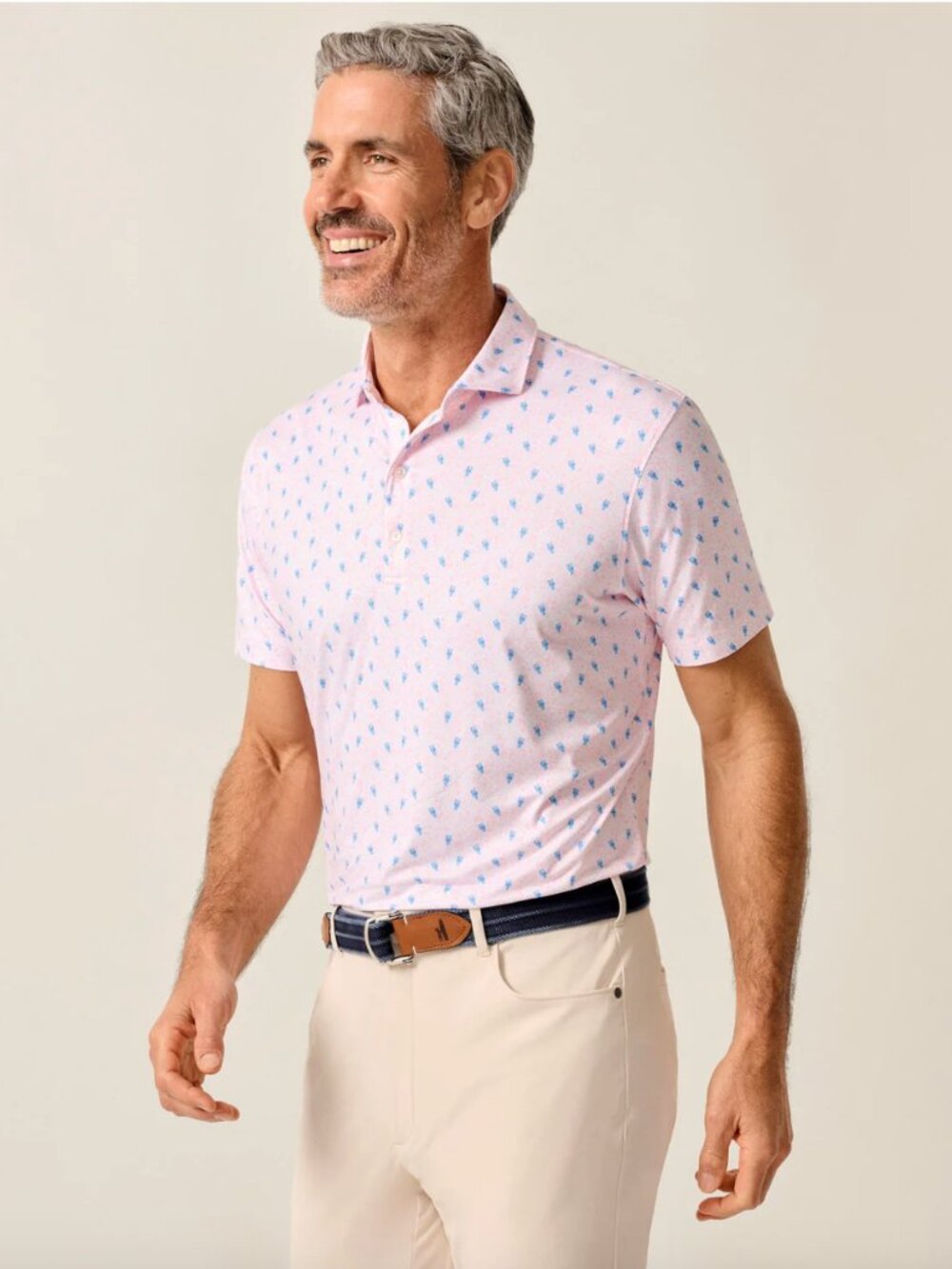 Johnnie-O Featherweight Polo Lobster Print Pink Azalea NWT - Picture 2 of 6